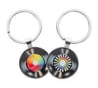 Homoyoyo 2 Pieces Vintage Vinyl Record Keychain Set, Silver Music Record Pendant Key Ring for Backpack and Bag Accessories, Creative Retro Music Disc Keyrings