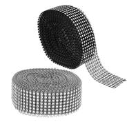 Homoyoyo 2 Rolls Diamond Crystal Ribbon Bling Wraps Black Silver Dazzling Lightweight Resin Electroplated Faux Rhinestones Hollow Design Self-Adhesive Backing for Wedding Party Crafting