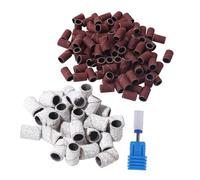 Homoyoyo 201Pcs Nail Sanding Bands with Ceramic Grinding Head Corundum Grit White Brown Professional Gel Polish Remover Tool for Manicure Pedicure Nail Drills