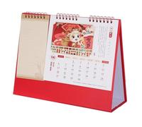 Homoyoyo 2027 Goat Lunar Calendar Desktop Planner with Tilted Easel Support, Large Monthly Desk Calendar in Red for Home and Study, Minimalist Paper and Metal Standing Horizontal Design