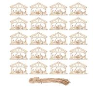 Homoyoyo 20Pcs Wooden Christmas Nativity Scene Ornaments Set Hanging Decorations for Tree Doors and Windows Jesus Birth Decor Beige House Shapes for Holiday Crafting and Family
