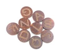 Homoyoyo 26pcs Round Wood Slice Alphabet Engraved Thick Coffee Color Wood Pieces for DIY Crafts Educational Smooth Surface Material
