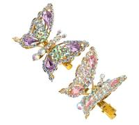 Homoyoyo 2pcs 3d Rhinestone Butterfly Hair Clips Moving Wings Pink and Purple Crystal Hair Accessories for Girls Women Fairy Aesthetic Styling