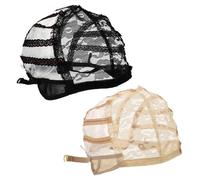 Homoyoyo 2pcs Adjustable Elastic Mesh Wig Caps with Lace Front and Breathable Net Base, Black Skin-tone Hair Net Caps for Wig Making and Hairdressing Supplies