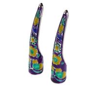 Homoyoyo 2pcs Ancient Chinese Court Style Fingernail Tips 8cm Cloisonné Pattern False Nail Claws for Cosplay Queen Costume Party Dance Fingertip Jewelry