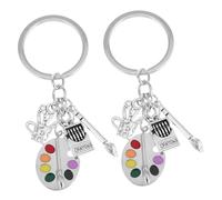 Homoyoyo 2pcs Art Student Keychain Paint Brush Palette Key Ring Tassels Charms for Artists Painters
