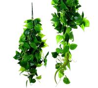 Homoyoyo 2Pcs Artificial Reptile Plants Decor for Terrarium Realistic Green Leaves Vine for Bearded Dragon Lizard Gecko Snake Tank Accessories Fabric and Plastic