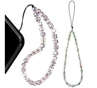 Homoyoyo 2pcs Beaded Phone Chain Pendant Set with Purple and Green Artificial Crystal, Cell Phone Wrist Strap for Women, Anti-lost Hand Strap Charm Suitable for Smartphones and Bags