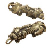 Homoyoyo 2pcs Brass Feng Shui Keychain Pendant with Ancient Animal Motif for Wealth and Luck Small and Large Key Holder for Prosperity and