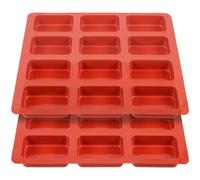 Homoyoyo 2Pcs Brick Red Silicone Mini Loaf Pan 12-Cavity Rounded Rectangle Non-Stick Baking Mold for Small Cakes, Cheesecakes, Party Candy, and Finger Biscuits