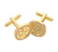 Homoyoyo 2pcs Business Shirt Studs with Irish Clover Shape Gold Tone Copper Cufflinks Featuring Secure Zircon Setting and Fabric Protection, Suitable for Weddings and Office Wear