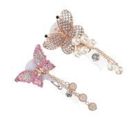 Homoyoyo 2Pcs Butterfly Decorative Badge Clips with Rhinestone Pendants Portable Id Holder for Nurses Office Students Lightweight Retractable Badge Accessory