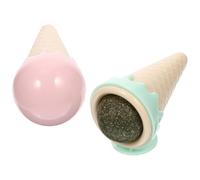 Homoyoyo 2pcs Catnip Ball for Cats Kitten Teething Interactive Chew Ice Cream Shape with Wood Gall Nut Natural Catnip for Indoor Play (green + Pink)