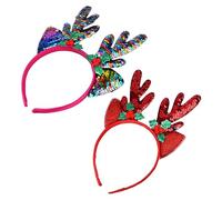 Homoyoyo 2pcs Christmas Antler Headband with Ears Sequin Reindeer Hair Accessories for Women Festive Xmas Party Headwear for Holiday Celebrations and Costume Events