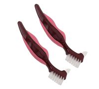 Homoyoyo 2pcs Double-Sided Denture Brush with Hard Bristles, Compact Portable False Teeth Cleaner for Daily Partial Denture and Gum Care