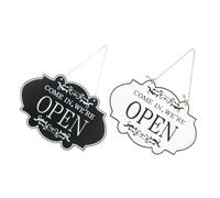 Homoyoyo 2pcs Double-sided Wooden Open Closed Business Door Signs Reversible Hanging Plaques Black White Vintage Style for Coffee Bar Restaurant Shop Window