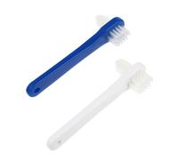 Homoyoyo 2pcs Dual Head Denture Shape Toothbrush for False Teeth Cleaning with Firm Nylon Bristles White and Removal and Hard to Reach Surface Care