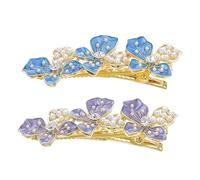 Homoyoyo 2pcs Elegant Floral Pearl Hairpins for Women Unique Headdress Light Purple Light Blue Daily Wear Festival Accessories