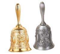 Homoyoyo 2pcs European Style Table Bell Vintage Handheld Service Bell for Restaurant Bar Hotel Reception Desk Practical Zinc Alloy