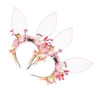 Homoyoyo 2pcs Flocked Bunny Ear Headband with Faux Flowers Rabbit Ear Crown for Halloween Easter Birthday Party Cosplay Comfortable Durable Floral Headwear for Women