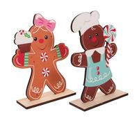 Homoyoyo 2pcs Gingerbread Man Wooden Figurines with Lollipop Cake Design Festive Holiday Decorations for Tiered Trays Christmas Trees and Home Centerpieces Sweet Seasonal Ornament