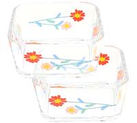 Homoyoyo 2pcs Glass Small Animal Feeding Bowls for Hamster Rabbit Guinea Pig Anti-Tip Design, Red Daisy Pattern, Washable Pet Food and Water Dish for Small Pets