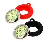 Homoyoyo 2pcs Glow-in-The-Dark Silicone Nurse Fob Watch Black Red Waterproof Quartz Dial Adjustable Size for Healthcare Professionals