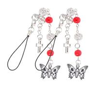 Homoyoyo 2pcs Gothic Punk Butterfly Phone Strap Beaded Lanyard for Phone and Accessories Halloween Black Red Bead Charm with Subcultural