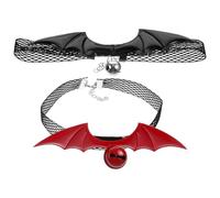 Homoyoyo 2pcs Halloween Cat Collars with Bat Wing Design and Bell Pendant, Adjustable Breakaway Collars for Cats and Kittens, Comfortable Skin-friendly Cloth Material for Festive Indoor Use