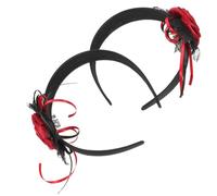 Homoyoyo 2pcs Halloween Gothic Bride Floral Headband with Artificial Roses, Spooky Rose Flower Hairband for Women, Halloween Costume Hair Accessory for Party and Cosplay