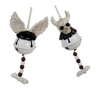 Homoyoyo 2pcs Halloween Skull Demon Wind Chimes with Clear Bell Sound Intricate European Horror Design Outdoor Wall Hanging Ornaments for Garden Porch Patio Haunted House Decoration