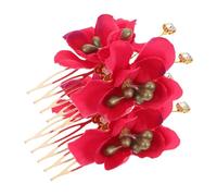Homoyoyo 2pcs Hawaiian Wedding Headdress Artificial Flower Side Combs Red Boho Hair Accessories for Bride Beach Floral Hair Clip