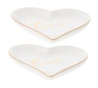 Homoyoyo 2pcs Heart Shaped Ceramic Jewelry Trays No Burrs, Multi-functional Storage for Desktop Necklace Container, Romantic and Decorative Jewellery Plates for Home Or Office