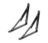 Homoyoyo 2pcs Heavy Duty Black Folding Brackets Wall Shelf Support Hinges Space Saving Foldable Storage Brackets for DIY Workbench and Garage Use
