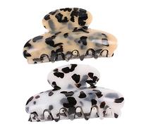 Homoyoyo 2PCS Large Acrylic Hair Claw Clips for Women Durable Marble Pattern Hair Jaw Clips Beige and White Smooth Non Damaging for Secure Styling