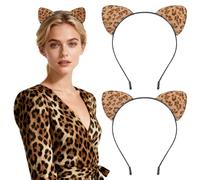 Homoyoyo 2pcs Leopard Print Cat Ears Headband Set with Comfortable Surface and Metal Frame, Not Easy to Fall, for Daily Wearing and Party Headwear Accessories