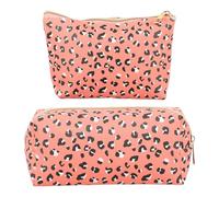 Homoyoyo 2pcs Leopard Printed Storage Bag Toiletry Bag Pu Material Chic Fashion Design Protect Privacy Well Organized Travel Use Suitable for Short Trip Can Be Placed Directly in The