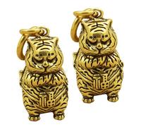 Homoyoyo 2pcs Mini Copper Tiger Keychain Pendant Chinese-style Hanging Keyring Decor Adorable Key Holder for Car Keys and Bags