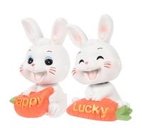 Homoyoyo 2pcs Mini Resin Shaking Head Rabbit Figurines, Cute Small White Bunny Ornaments for Car and Desktop Decoration, Happy and Lucky Rabbit Table Decor