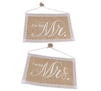 Homoyoyo 2pcs Mr and Mrs Chair Signs Banner Linen Lace Wedding Chair Back Decorations for Bride and Groom Bridal Showers and Wedding Party Supplies