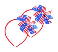 Homoyoyo 2pcs Patriotic Bowknot Hairband for Boy Girl Soft Fabric Headgear Independence Day Supplies American Flag Accessories for School Events Flexible Fit for Various Ages