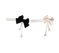 Homoyoyo 2Pcs Pearl Bow Hair Stick Fork Elegant U Shaped Hairpin with Tassel for Women for Daily Wear Special Occasions Chic Hair Accessories in White Black