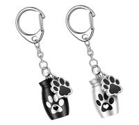 Homoyoyo 2pcs Pet Urn Keychain Memorial Pendant Metal Ash Container for Dog and Cat Ashes Keepsake with Necklace Chain in Silver and Black