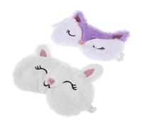 Homoyoyo 2pcs Plush Faux Rabbit Sleep Mask Adjustable Elastic Band Soft Eye Cover for Sleeping Cute Purple Fox White Rabbit Cartoon Design for Teens Women Bedtime Relaxation