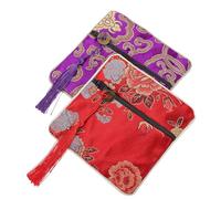 Homoyoyo 2pcs Red Embroidered Storage Pouches for Small Jewelry and Nails, Sturdy Cotton and Polyester Material Zipper Closure, Stylish and Wear-resistant Storage Bags for Random Style