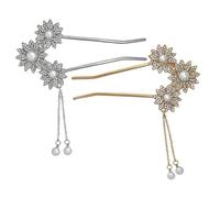 Homoyoyo 2pcs Retro Metal Hair Sticks Pearl Flower Tassel Hair Forks for Women Girls Bridal Accessories Wedding Bun Pins