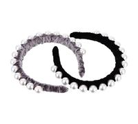 Homoyoyo 2pcs Retro Pearl Hairband for Women Single Row Large Beads Headband in Black and Gray Elegant Hair Accessories for Comfortable Fashion Headdress