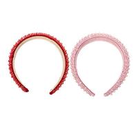 Homoyoyo 2pcs Rhinestone Crystal Headband Wide Rim Hair Hoop for Women Sparkling Handmade Beaded Hair Accessory in Red and Pink Elegant Party and Wedding Hairband