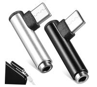 Homoyoyo 2Pcs Right Angle USB Headphone Adapter Mini Converter for Phone with Premium Plastic Shell Lightweight and Compact Design High Audio Quality Includes Black and Gray