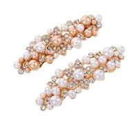 Homoyoyo 2pcs Sparkly Rhinestone Hair Clips Small Spring Barrettes with Pearl Gems for Women Wedding Casual and Formal Hairstyles